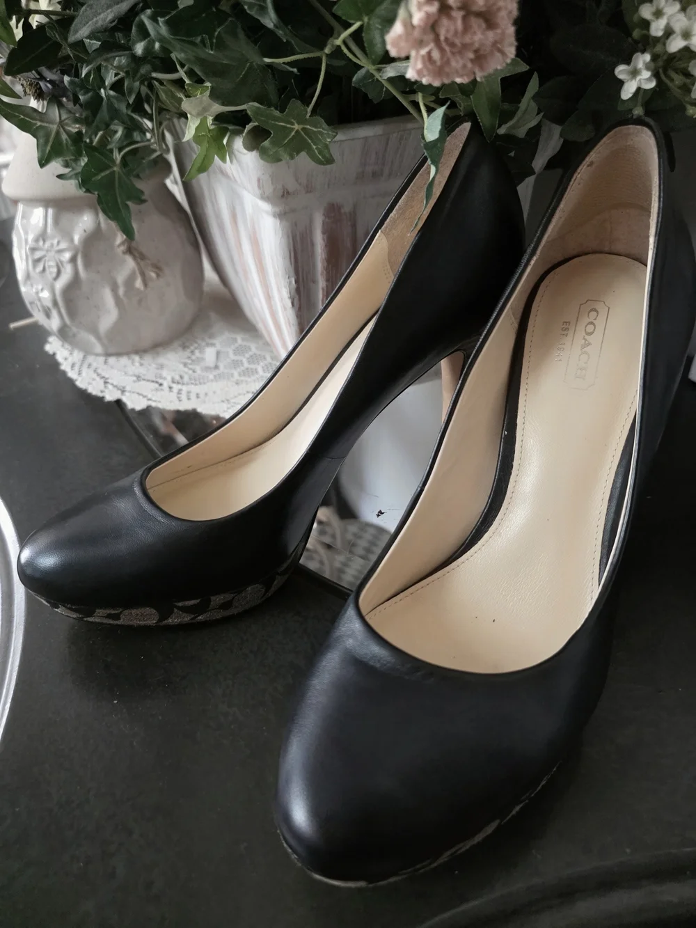 Coach Alexa Black Leather Platform Heels